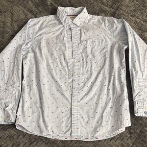 Goodthreads Men’s Light Blue Stripe and Red Crab Casual Button Down Shirt